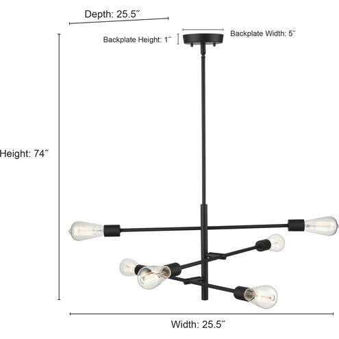 Decco 6 Light 25.5 inch Matte Black Pendant Ceiling Light